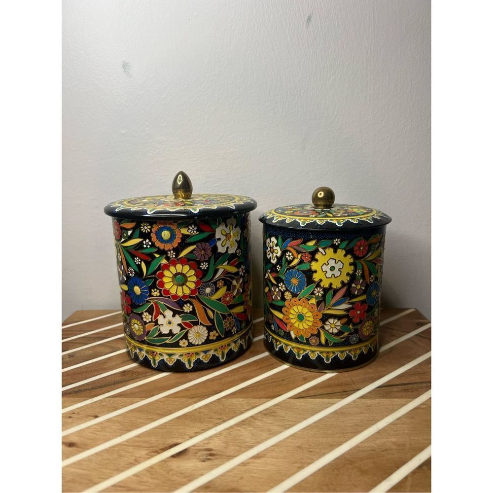 Vintage metal canisters set of 2